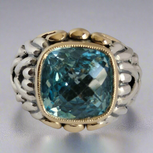 Sterling Silver 18k Gold Blue Topaz Ring