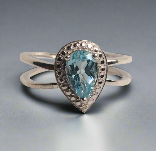 Sterling Silver Blue Topaz and Diamond Ring