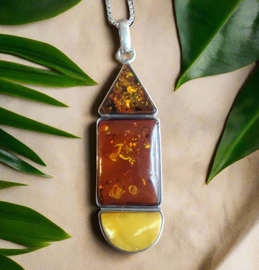 Sterling Silver Amber Pendant and Chain