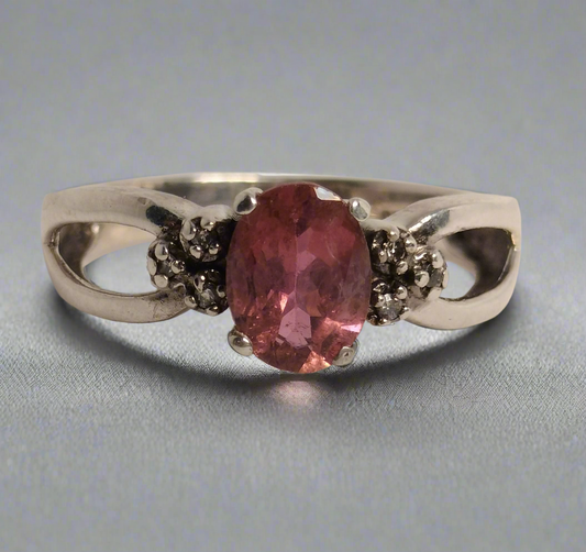 Sterling Silver Tourmaline and Diamond Ring