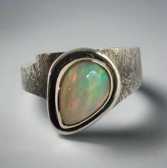 Sterling Silver and 14k Gold Opal ring