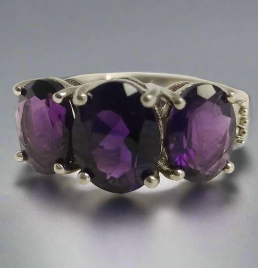 Sterling Silver Amethyst and Diamond Ring