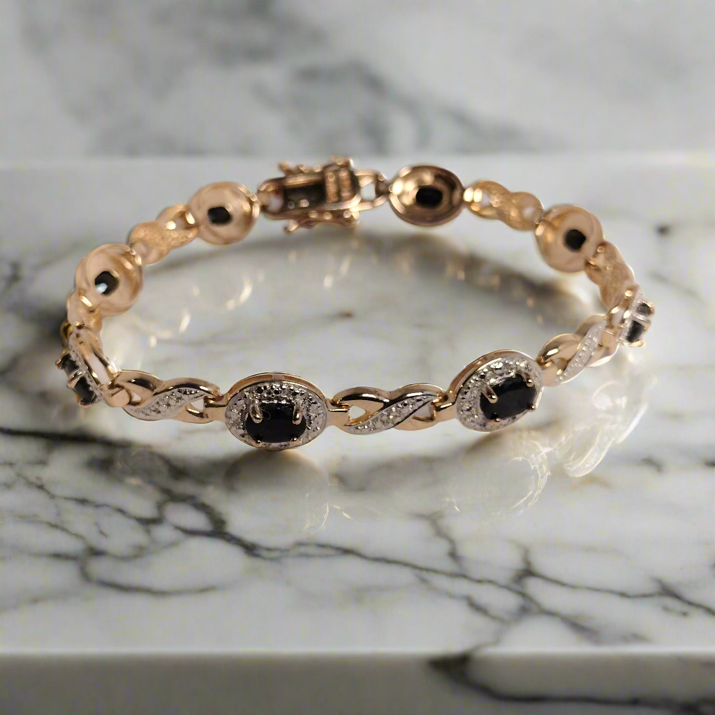 Sterling Silver Sapphire and Diamond Tennis Bracelet