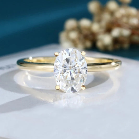 Unique Oval Cut 925 Sterling Silver 1-3ct Moissanite Engagement Solitaire Ring for Woman Girl 14K Gold Plated with Certificate