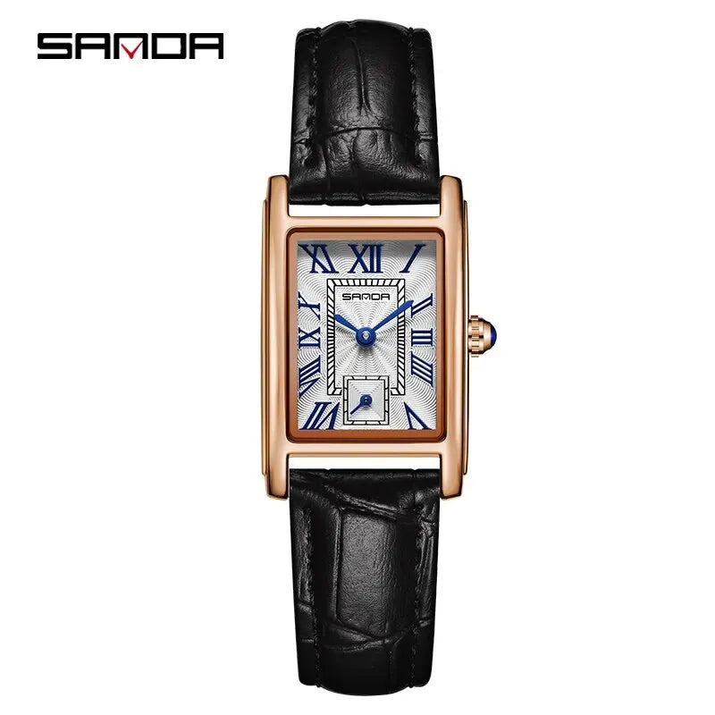 SANDA 1116 2024 Fashion Quartz Movement Women's Watch Luxury Steel And Leather Strap Wristwatch Ladies Dress Watches Simple Hour