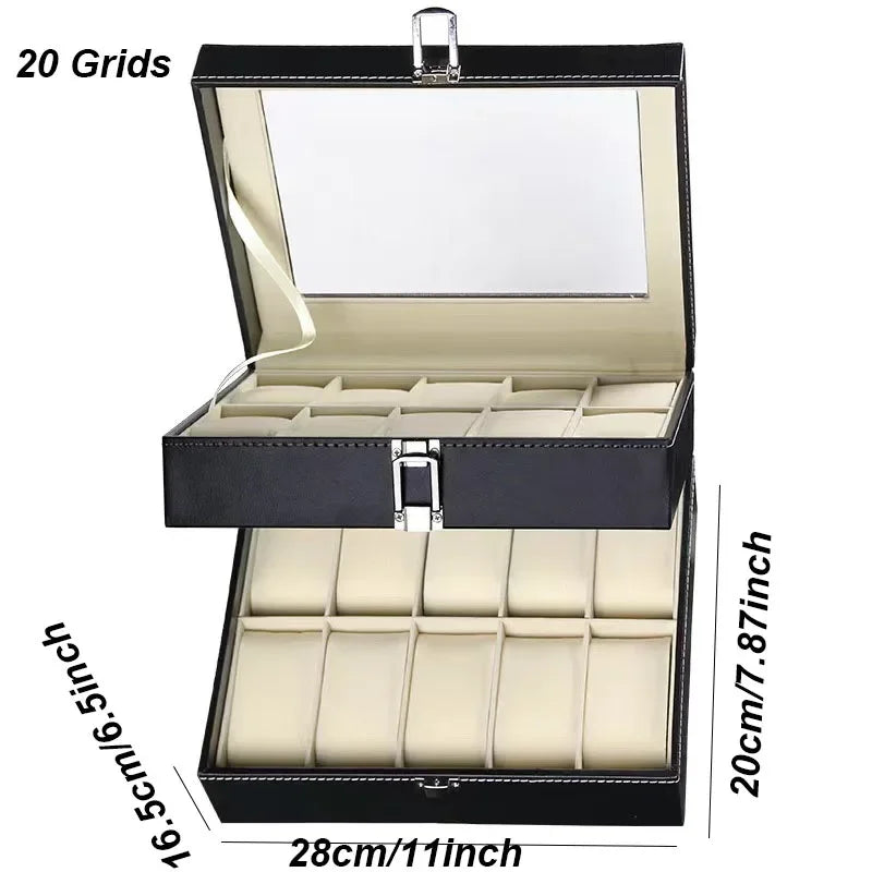 Classic Style Leather Watch Display Case Organizer - Jewelry Storage Box with Glass Top for Men - Multiple Slots Available