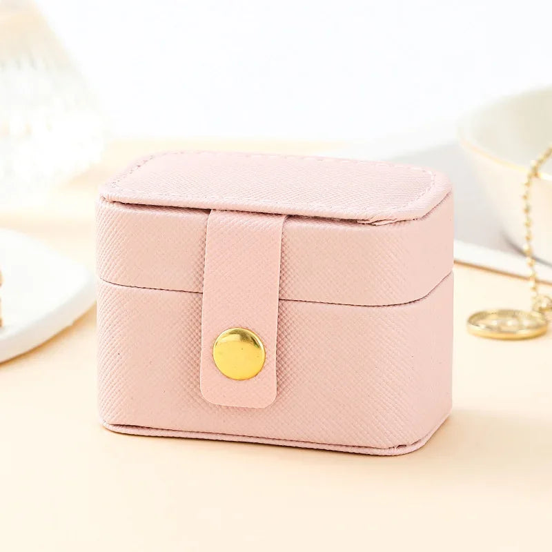 Mini Portable Small Jewelry Storage Bag Travel Simple Leather Ring Necklace Earrings Storage Box Organizer Display Gift Box