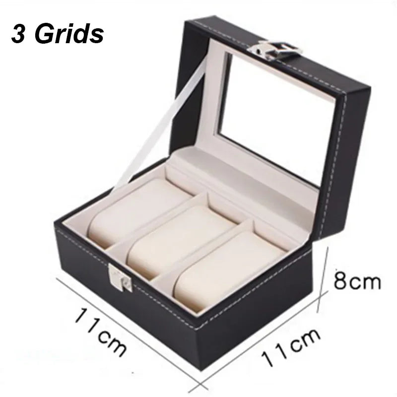 Classic Style Leather Watch Display Case Organizer - Jewelry Storage Box with Glass Top for Men - Multiple Slots Available