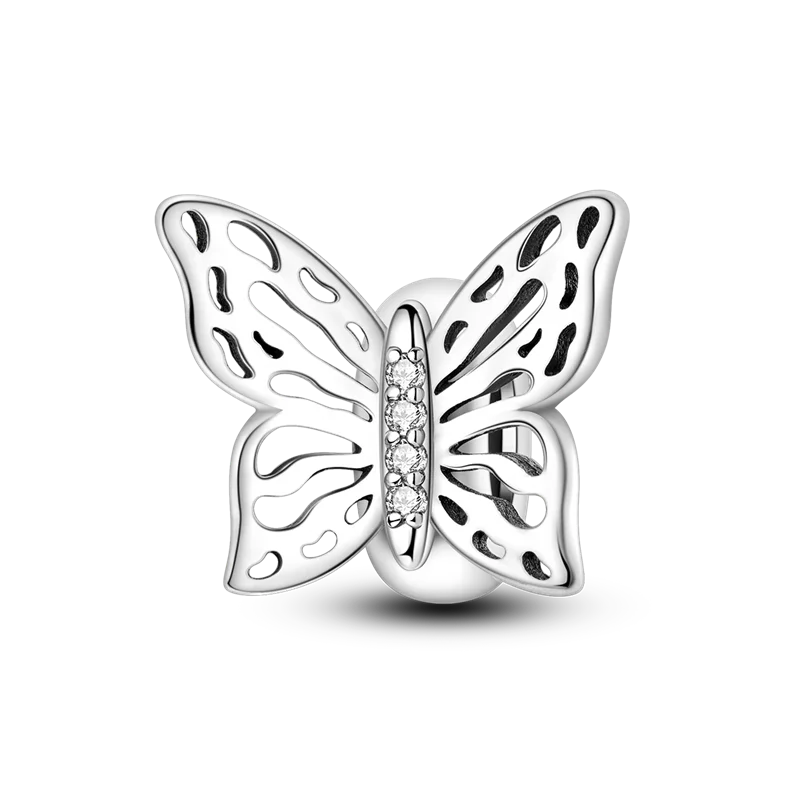 100% 925 Sterling Silver Rainbow Zircon Colorful Butterfly Dragon Shaped Silicone Stopper Charms Beads Fit DIY Bracelets Jewelry