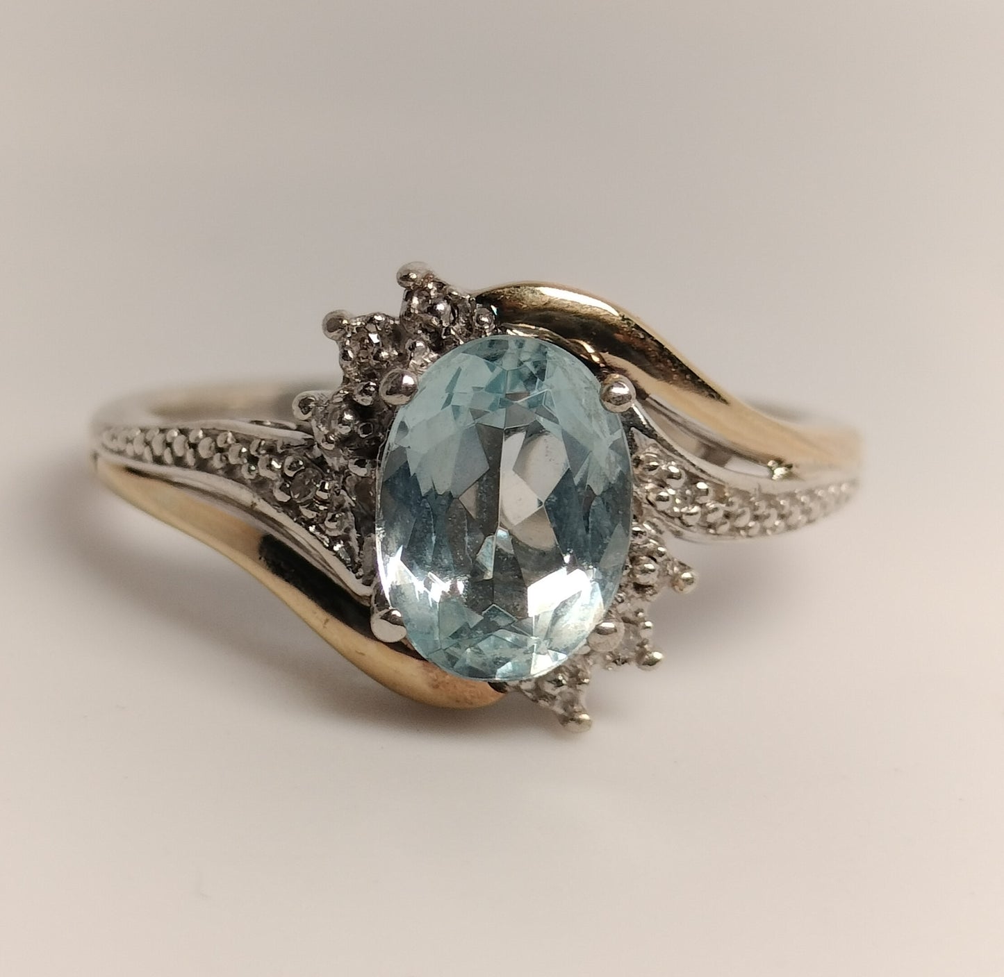 Sterling Silver 10k Gold Aquamarine and Diamond Ring