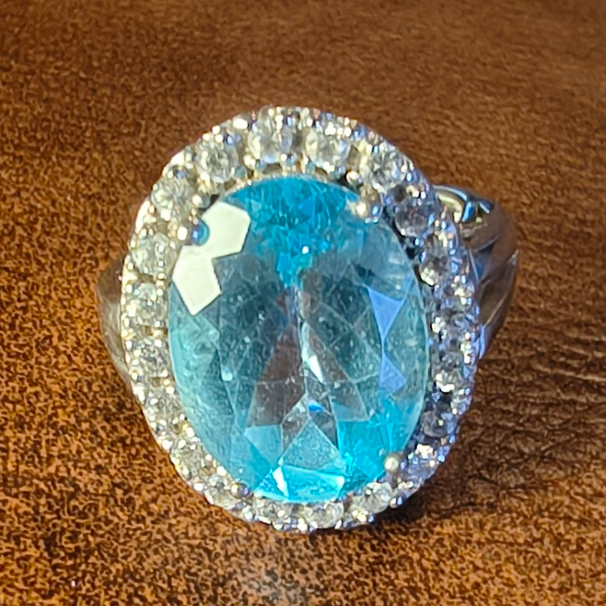 Sterling Silver Blue Topaz and Cubic Zirconia Ring