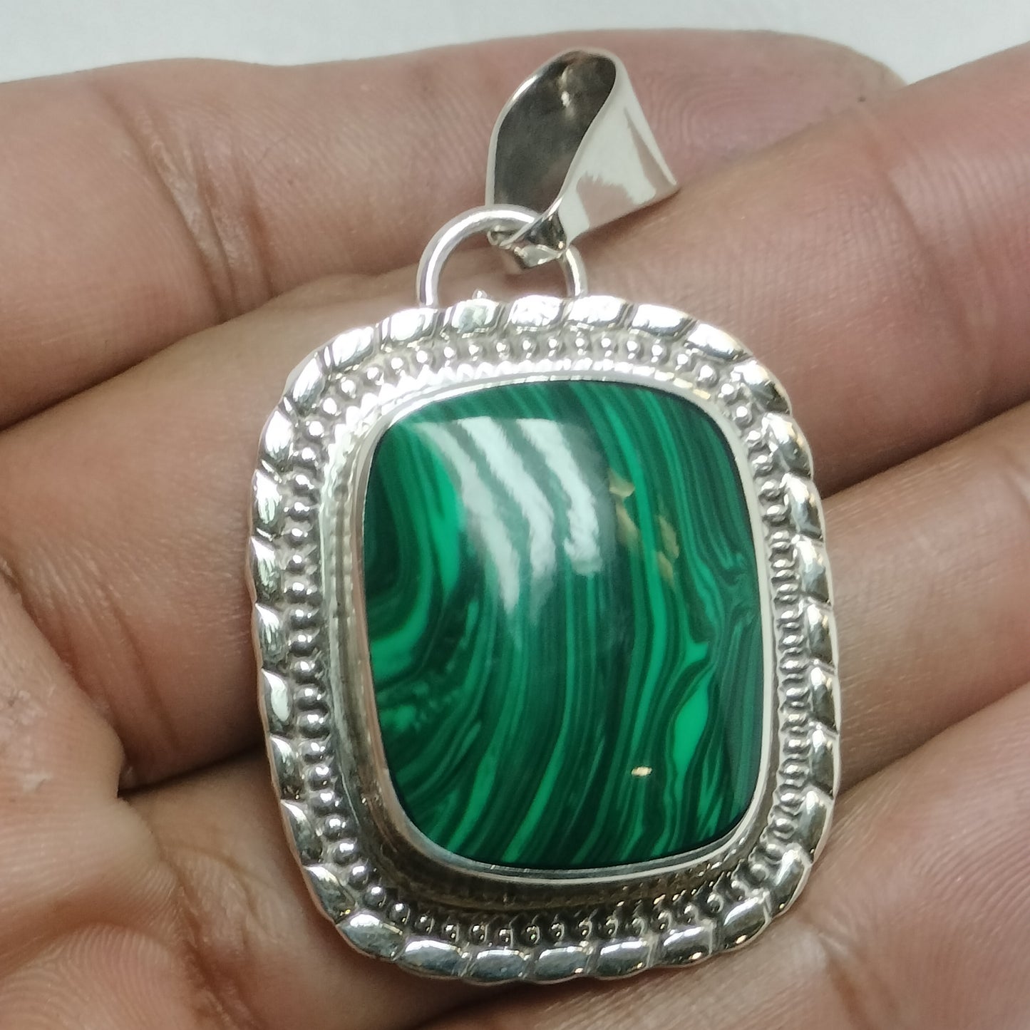 Large Malachite Sterling Silver Pendant