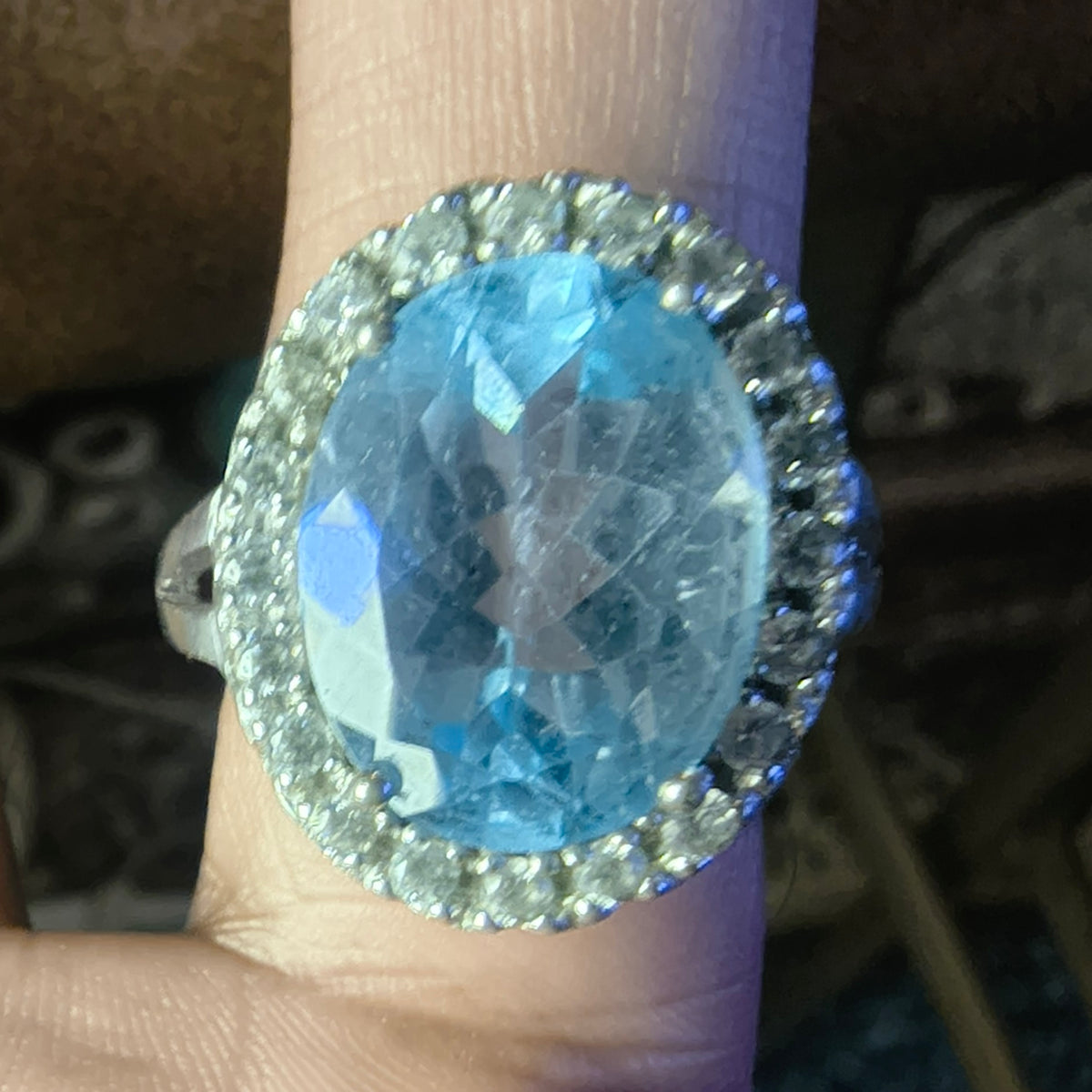 Sterling Silver Blue Topaz and Cubic Zirconia Ring