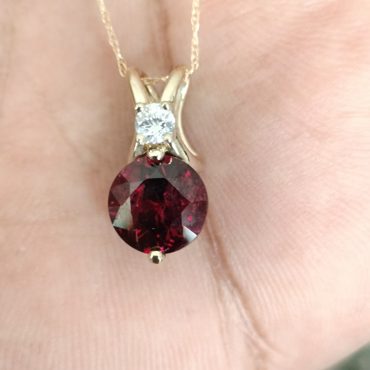 14k Gold Spinel and Diamond Pendant and Chain