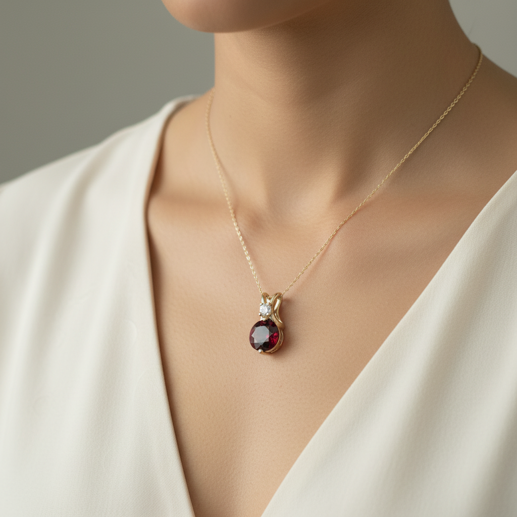 14k Gold Spinel and Diamond Pendant and Chain