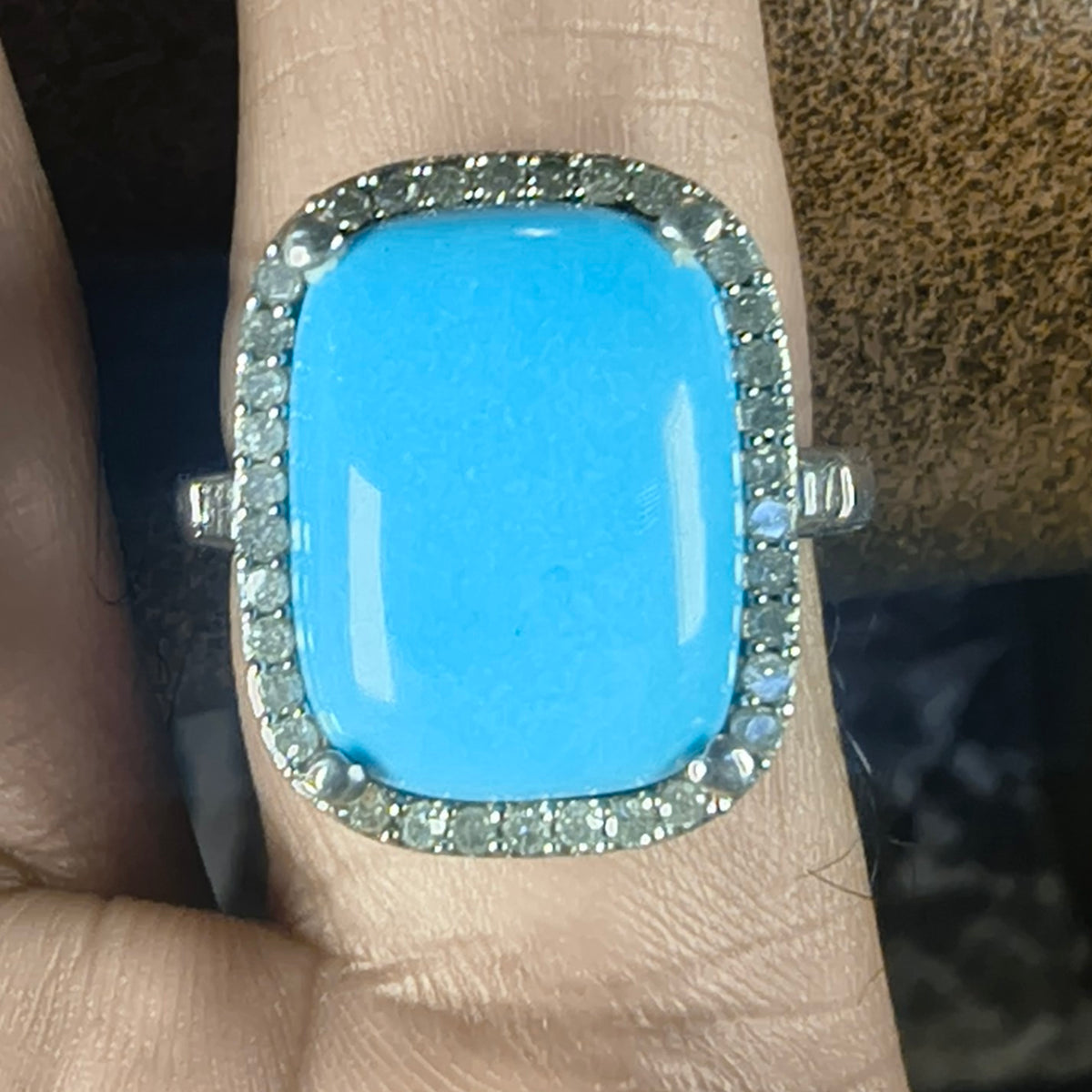 Sterling Silver Turquoise and Diamond Ring