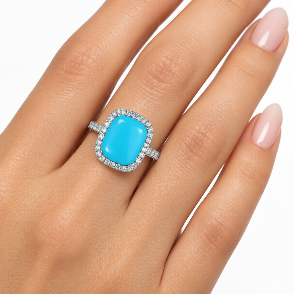 Sterling Silver Turquoise and Diamond Ring