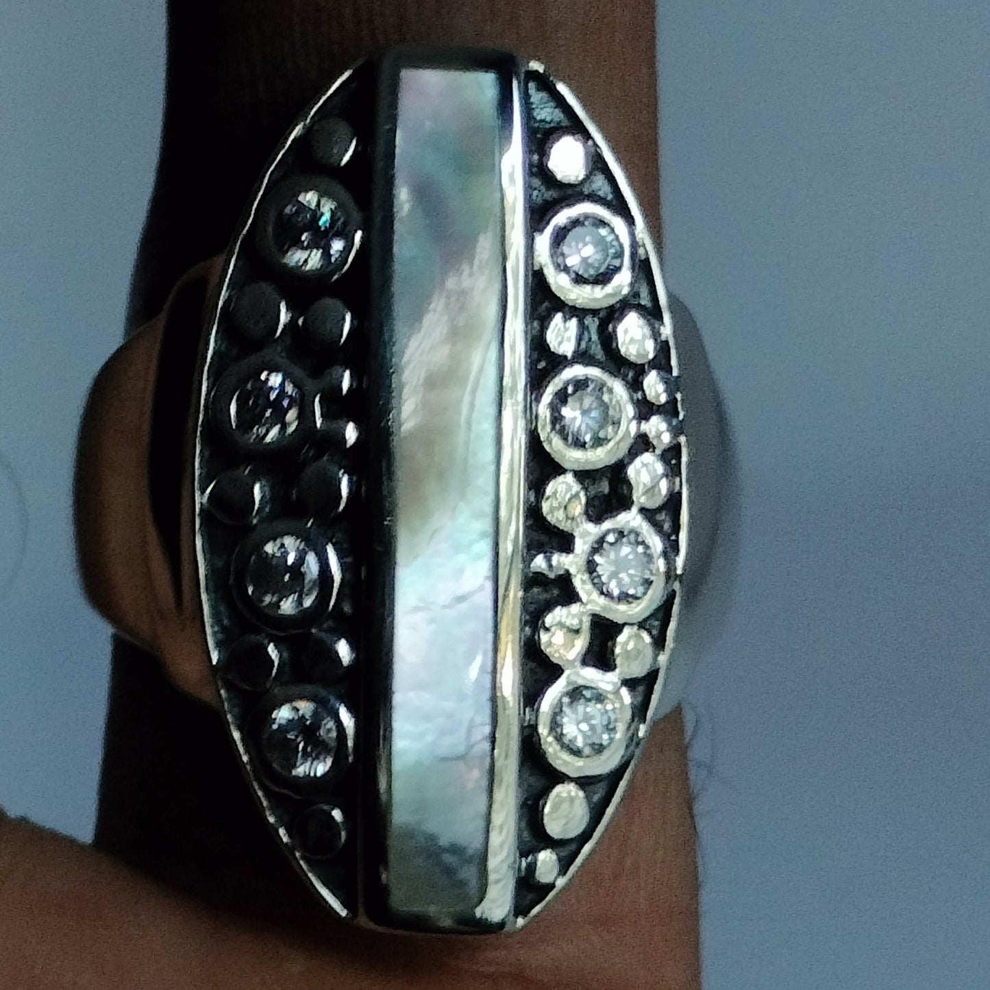 Sterling Silver Mother Of Pearl and Cubic Zirconia Ring