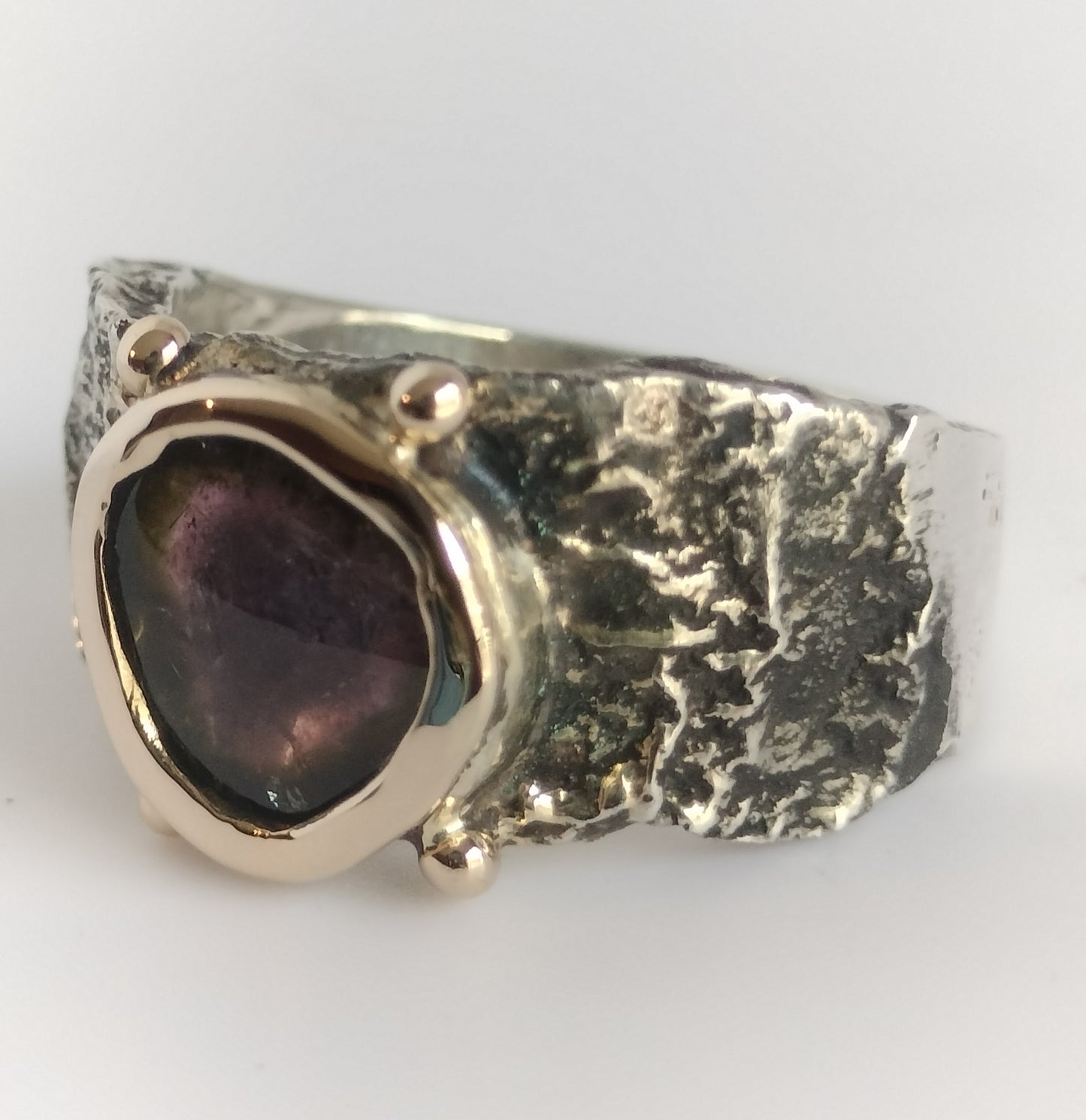 Sterling Silver and 18k Gold Watermelon Tourmaline Ring