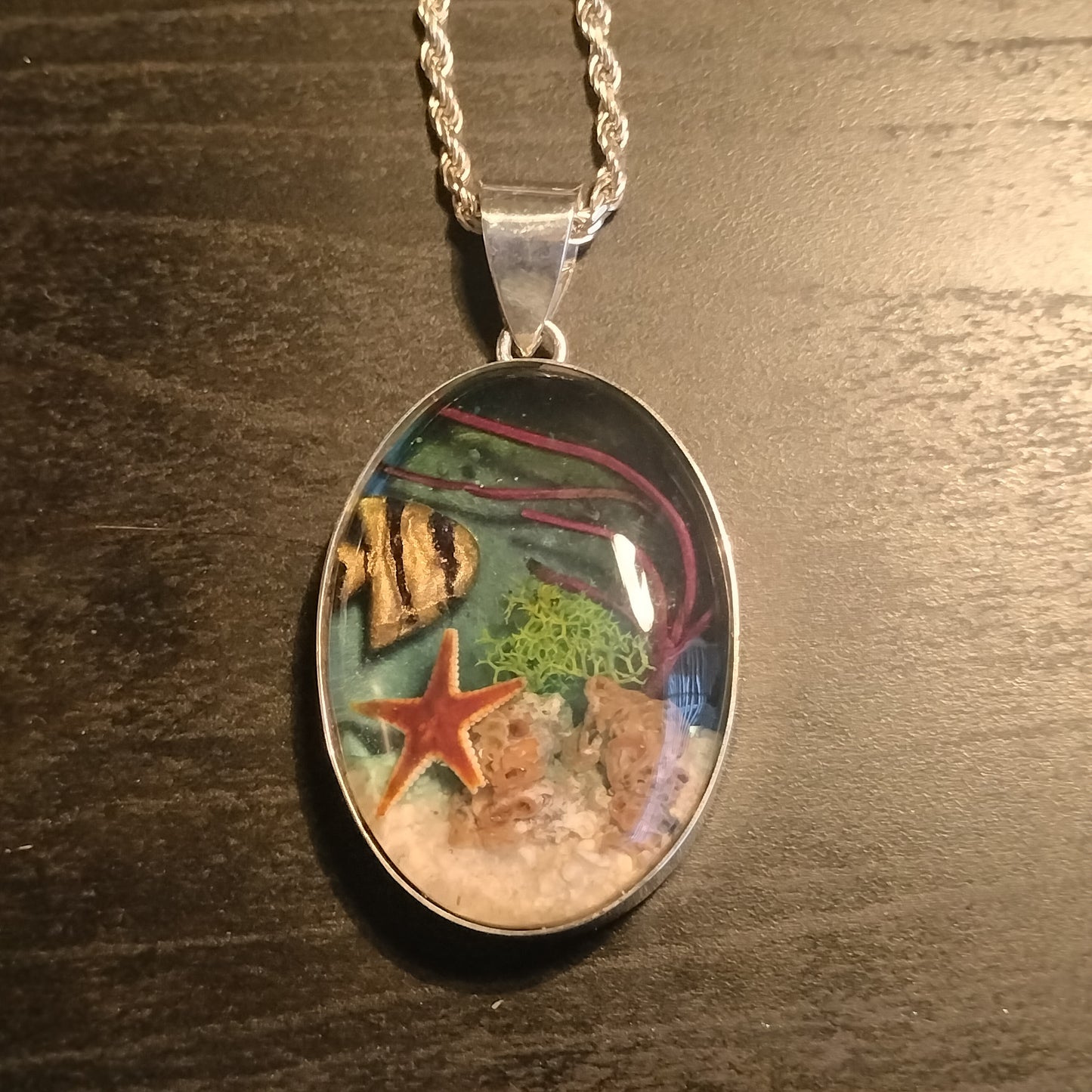 Sterling Silver Resin and Sealife Pendant and Chain