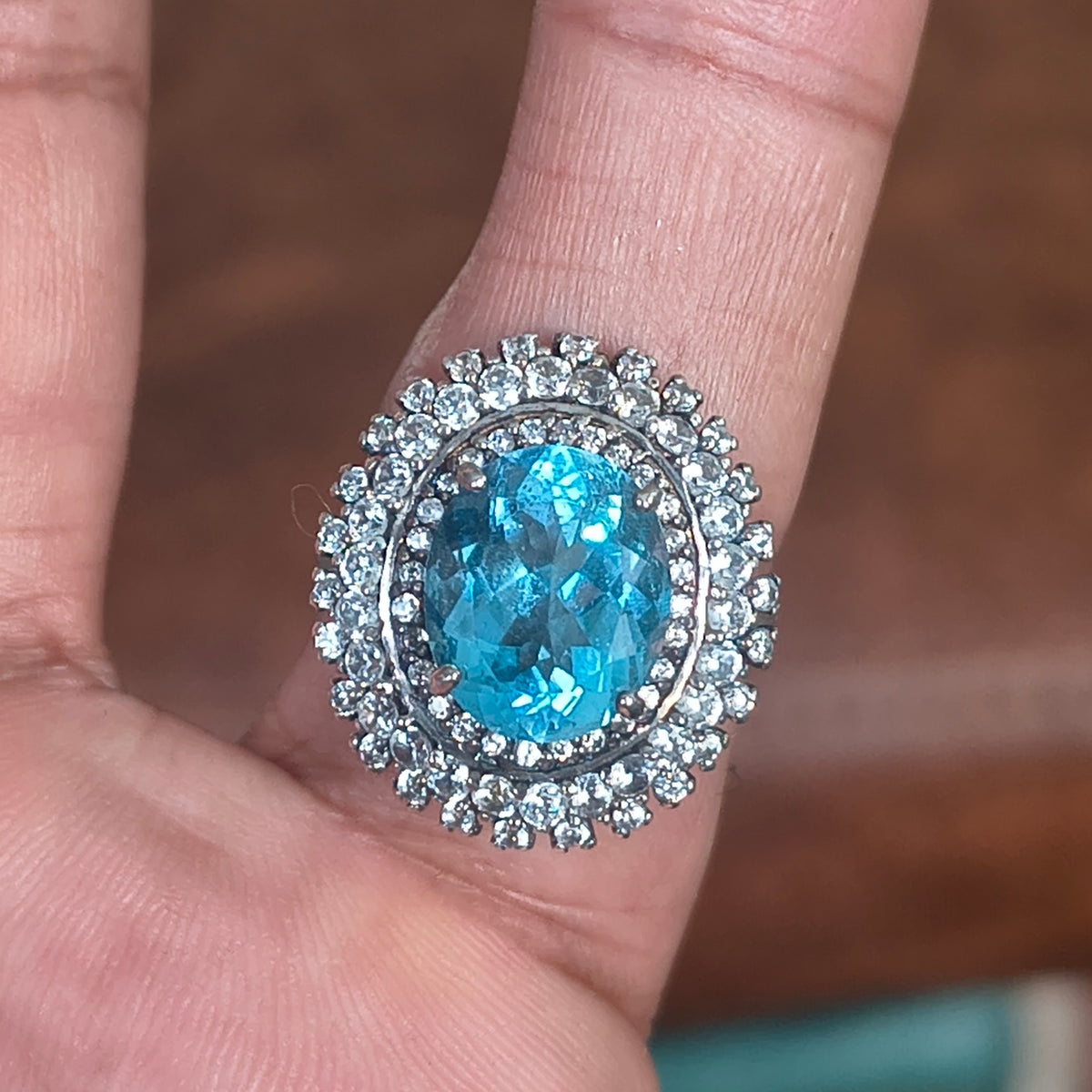 Sterling Silver Blue Topaz and Cubic Zirconia Ring