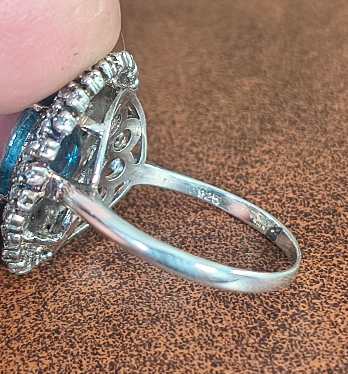 Sterling Silver Blue Topaz and Cubic Zirconia Ring
