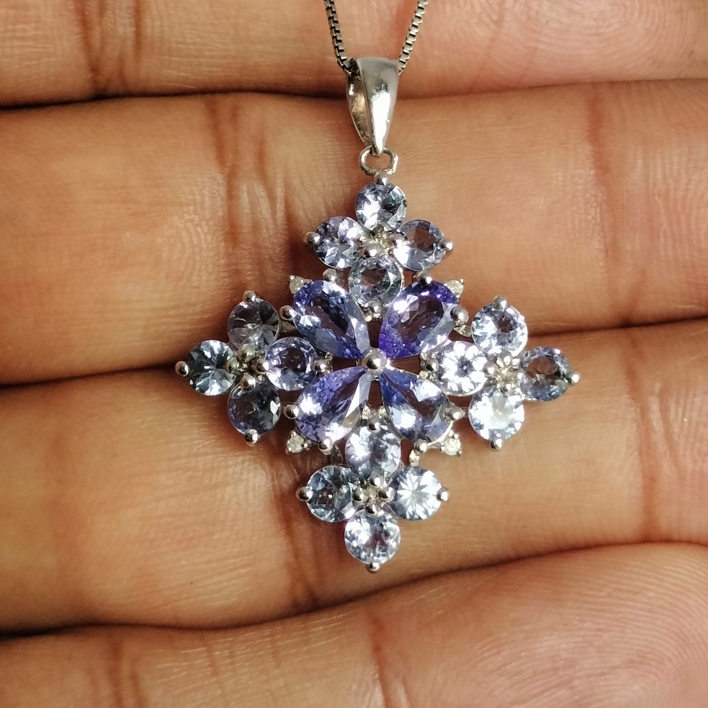 Sterling Silver Natural Tanzanite Pendant and Chain