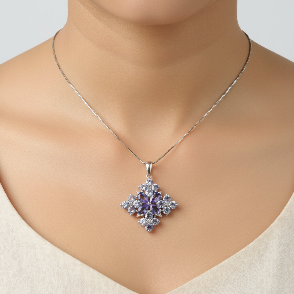 Sterling Silver Natural Tanzanite Pendant and Chain