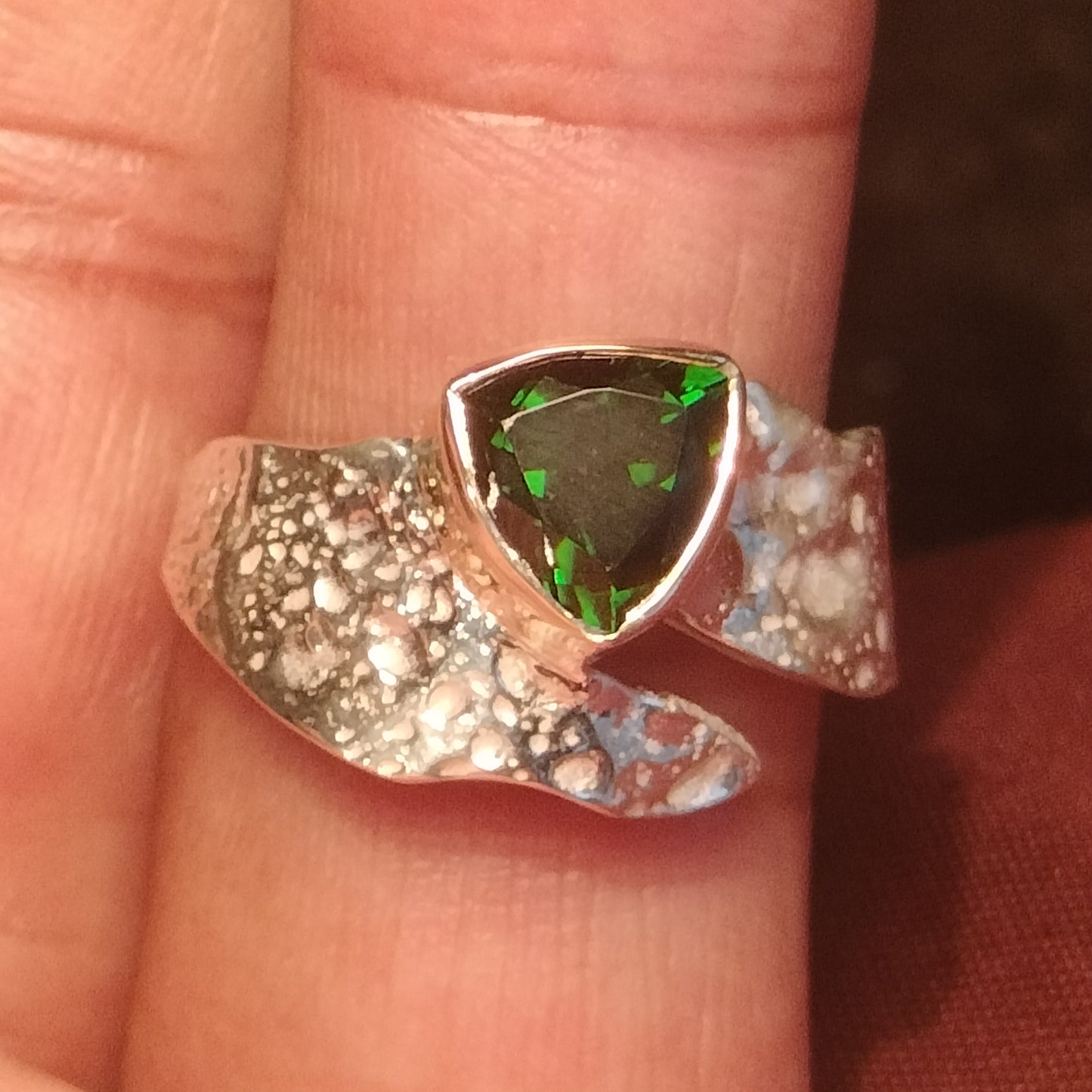 Sterling Silver and 14k Gold chrome Diopside Ring