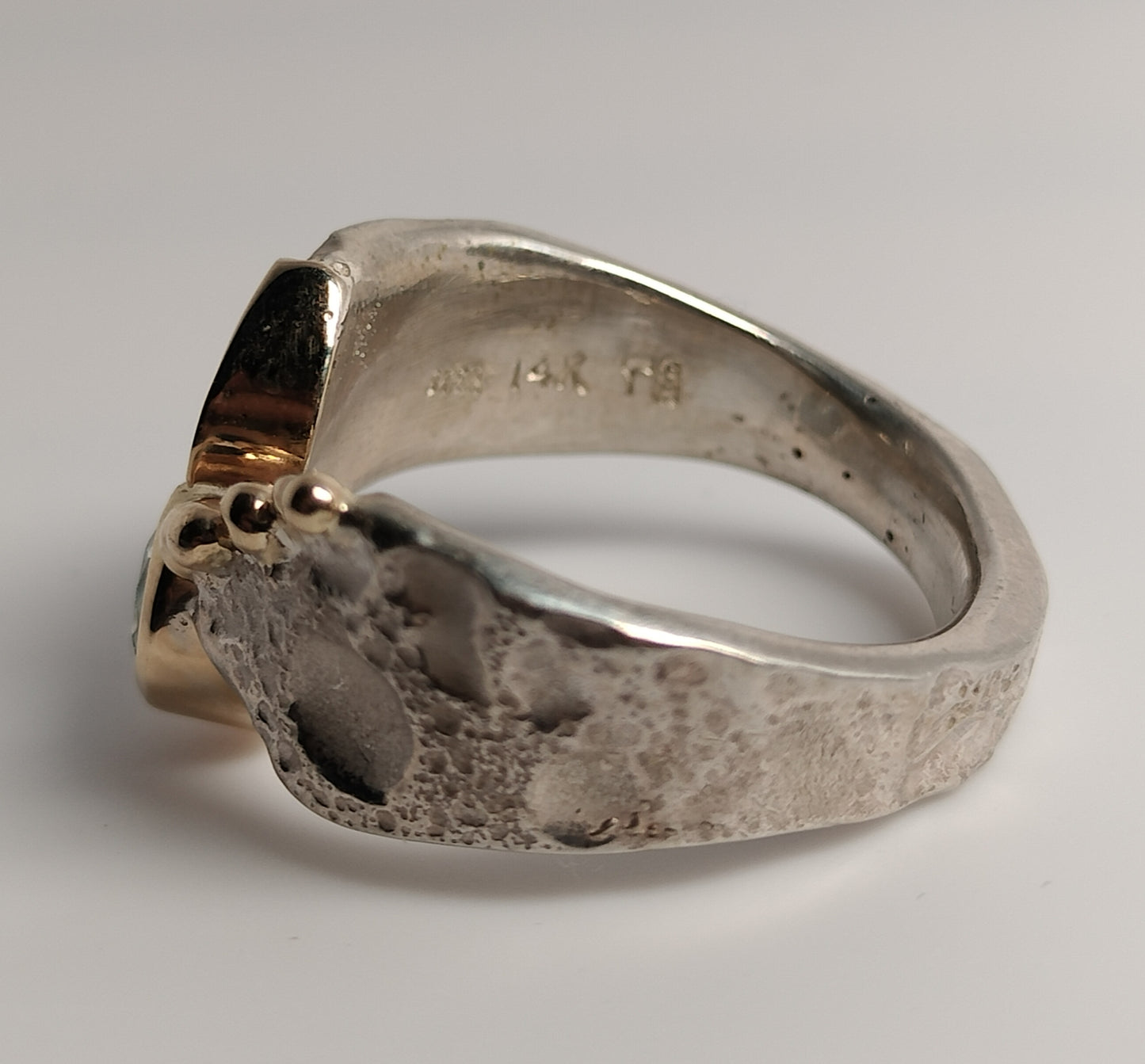 Sterling Silver and 14k Gold Blue Zircon Ring