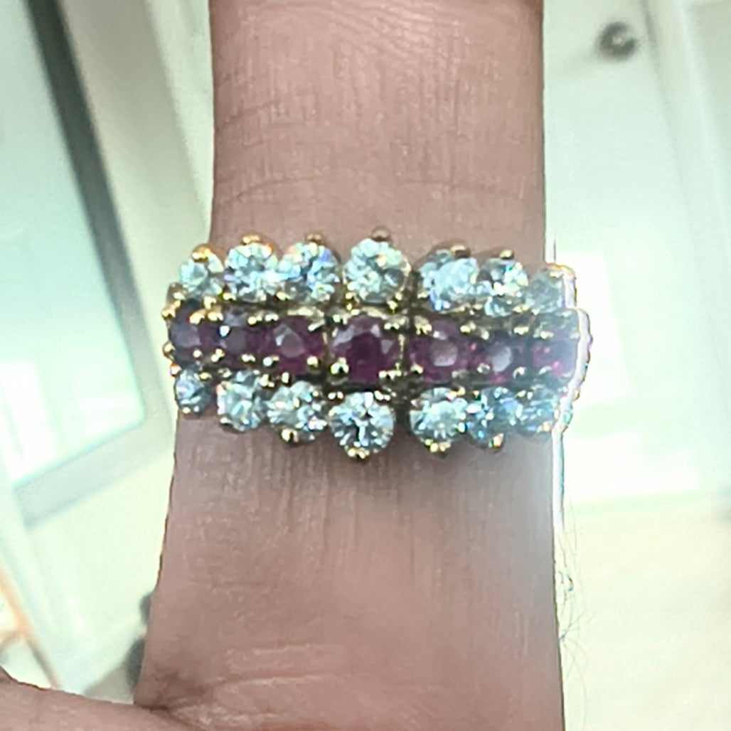Sterling Silver Vermeil Ruby and Moissanite Ring