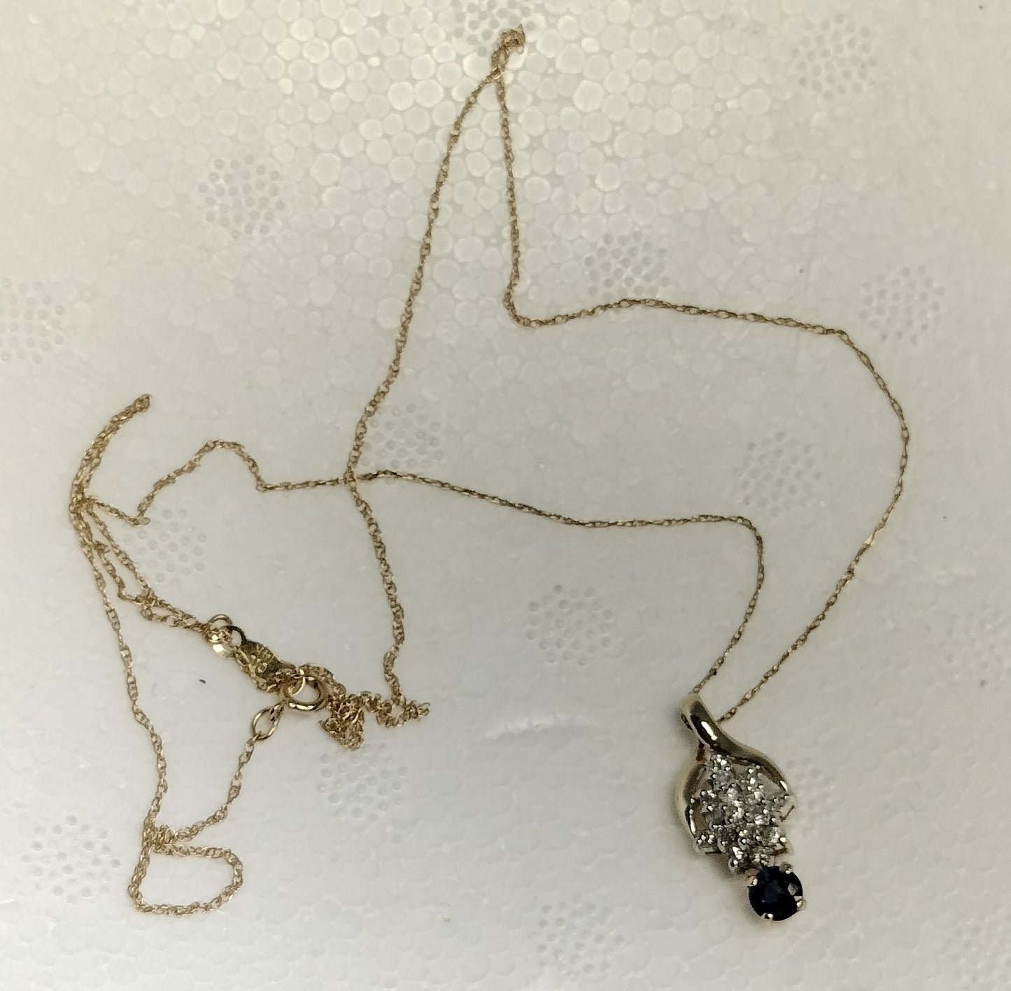 14K Gold Diamond and Sapphire Pendant and Chain