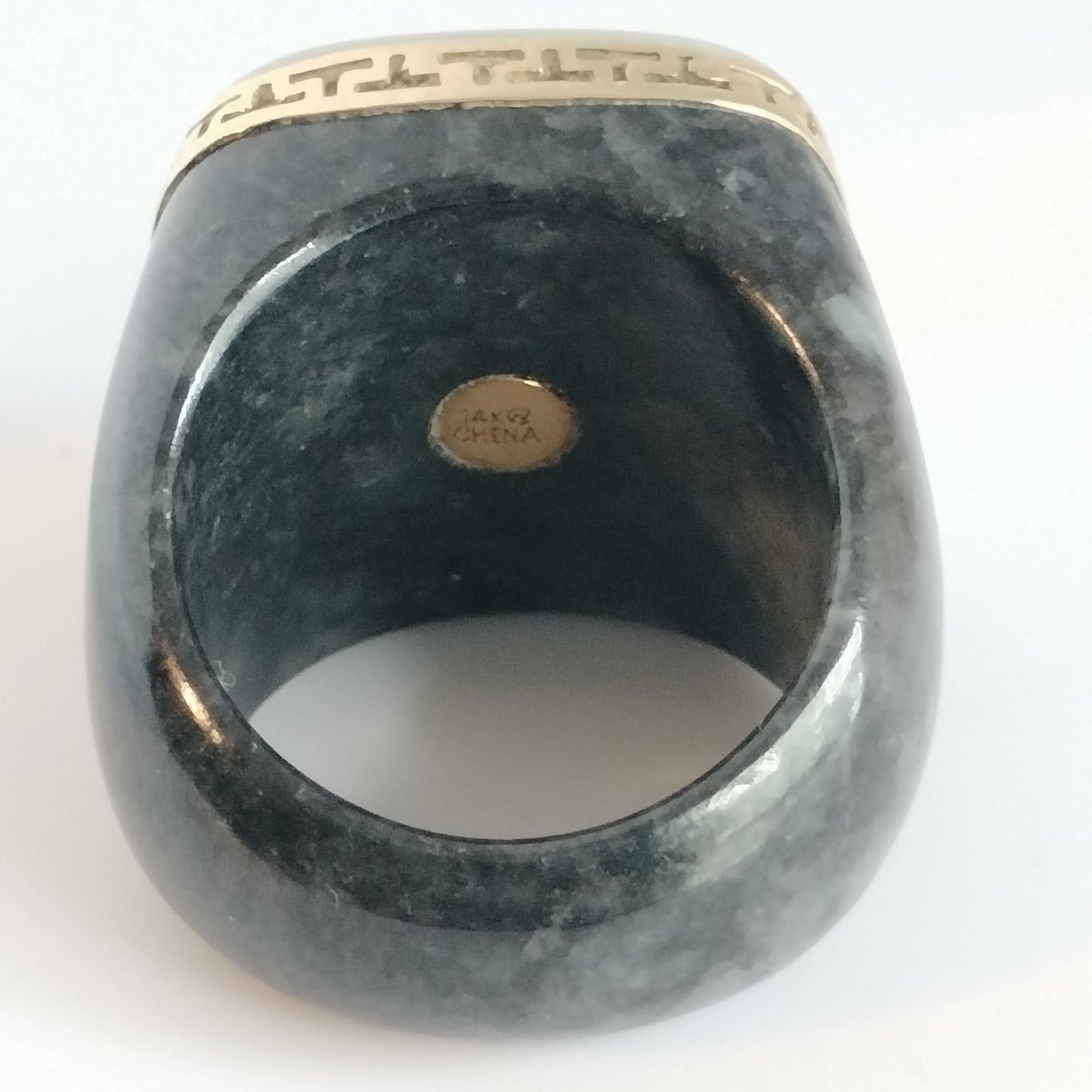 Large Black Jade Mother Of Pearl 14k Gold Greek Key Ring