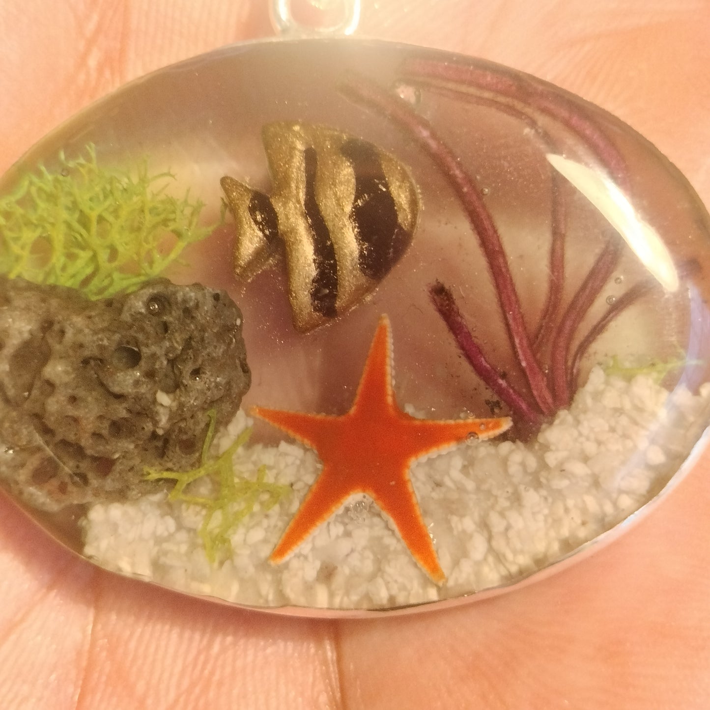 Sterling Silver Resin and Sealife Pendant and Chain