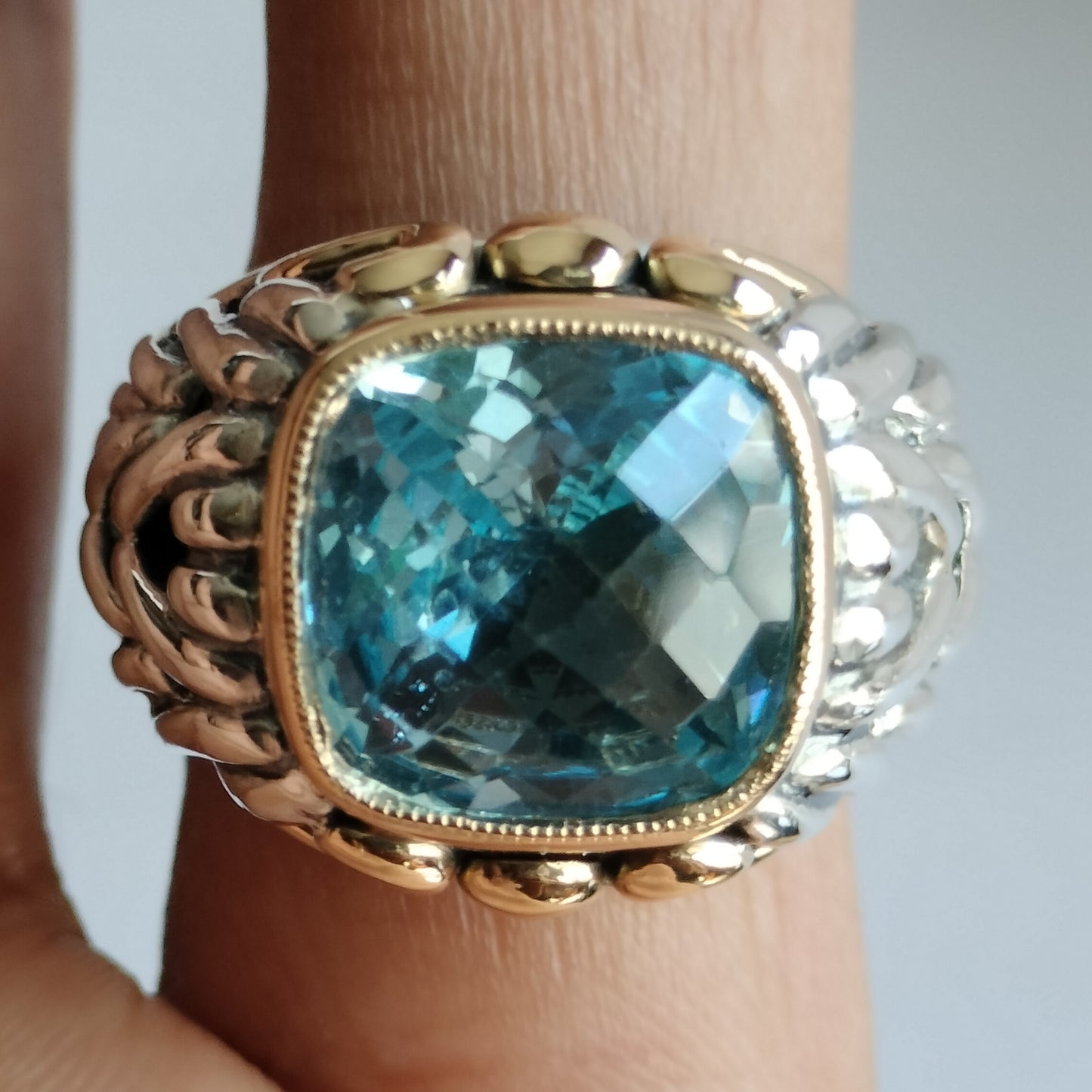 Sterling Silver 18k Gold Blue Topaz Ring