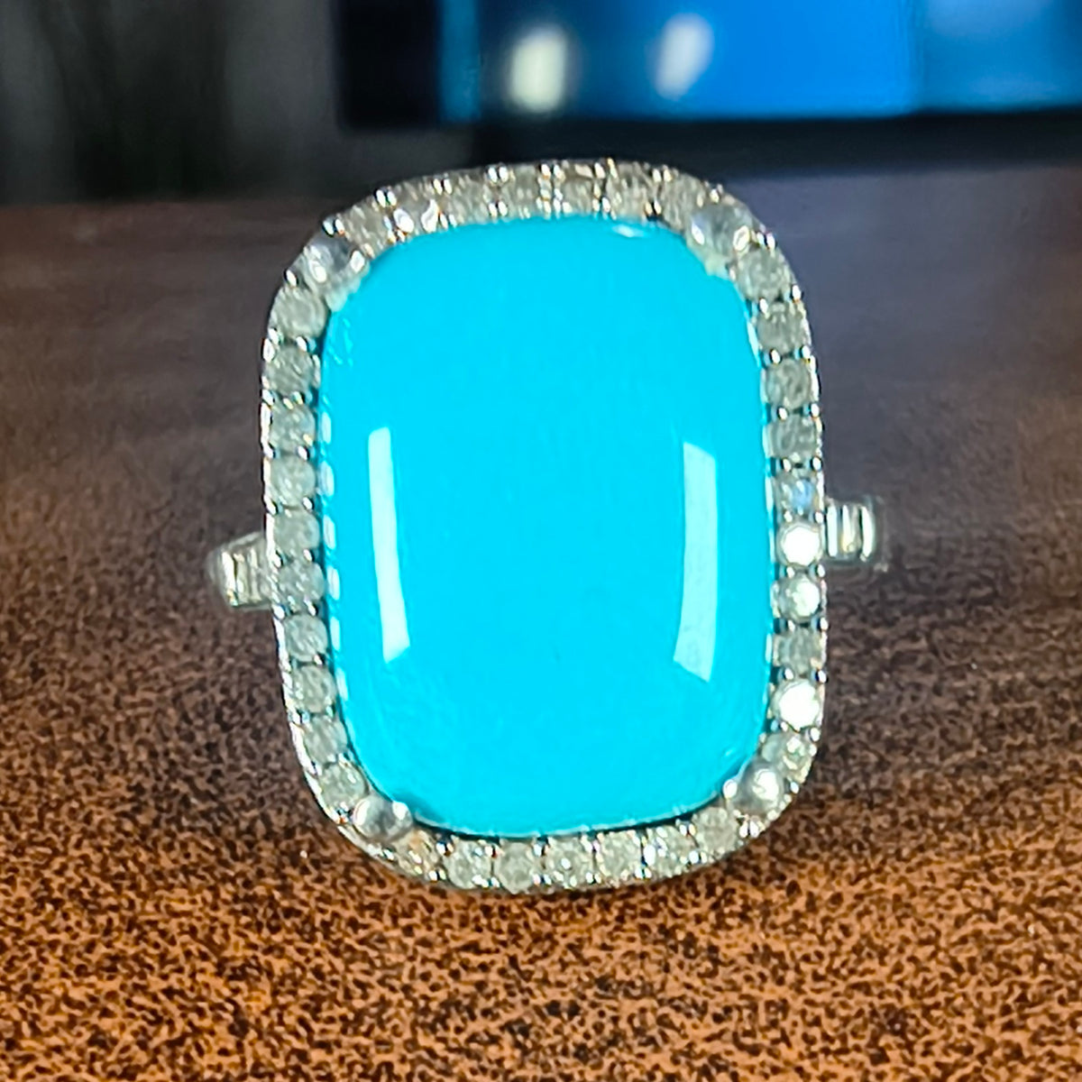 Sterling Silver Turquoise and Diamond Ring