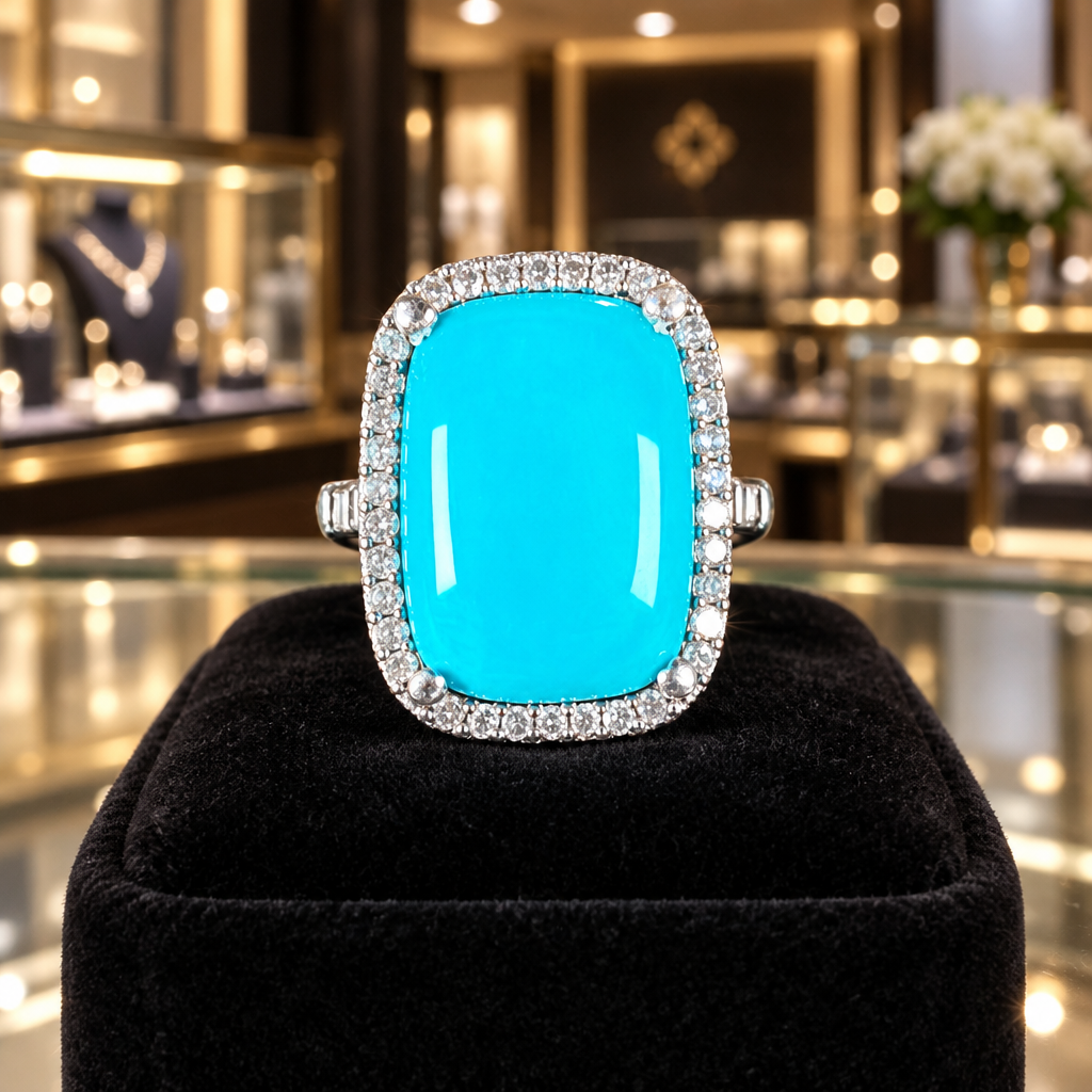 Sterling Silver Turquoise and Diamond Ring