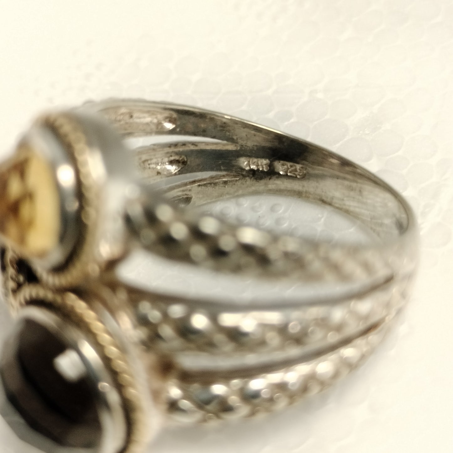 Sterling Silver 14k Gold Ring with Amethyst, Smokey Topaz, and Citrine