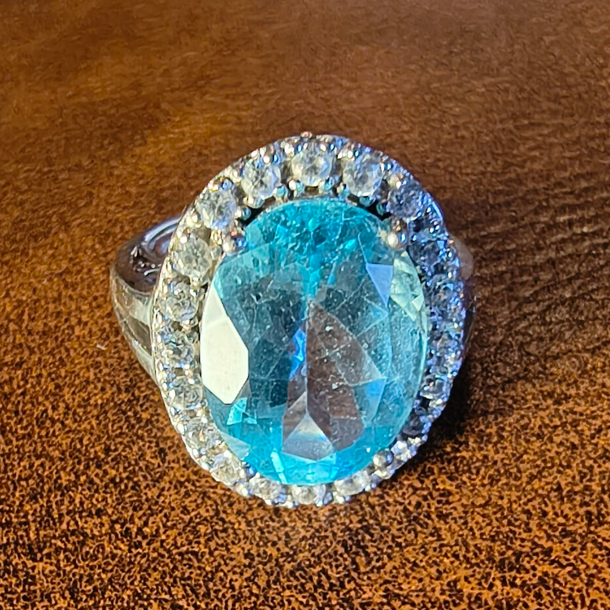 Sterling Silver Blue Topaz and Cubic Zirconia Ring