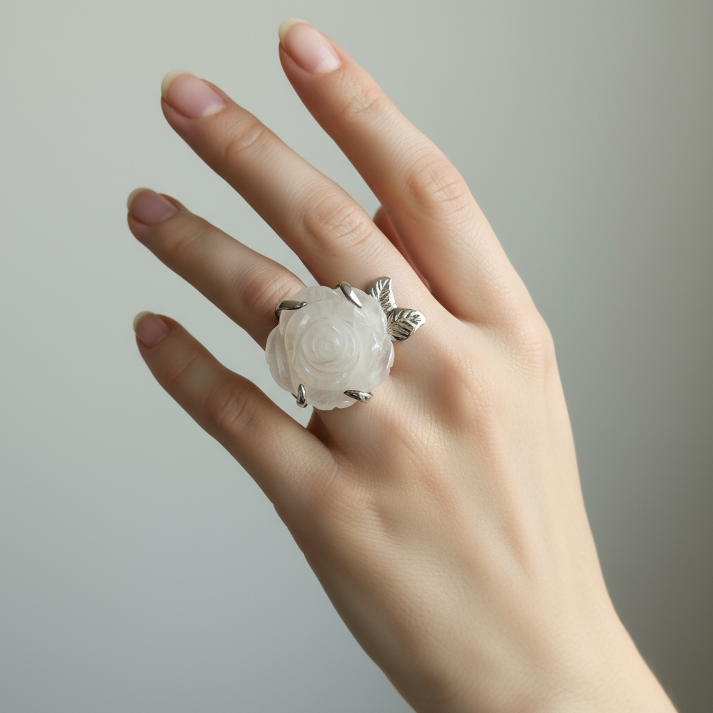 Sterling Silver Rose Quartz Rose Ring