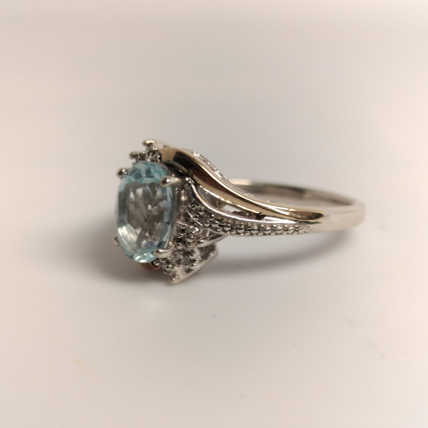 Sterling Silver 10k Gold Aquamarine and Diamond Ring