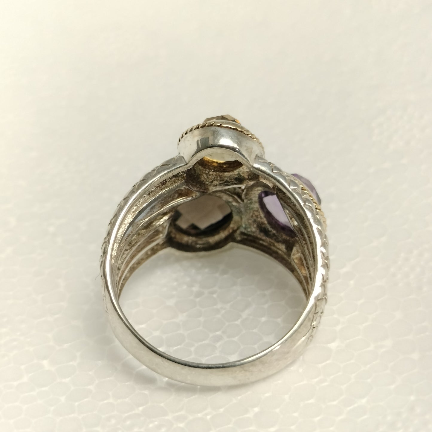 Sterling Silver 14k Gold Ring with Amethyst, Smokey Topaz, and Citrine