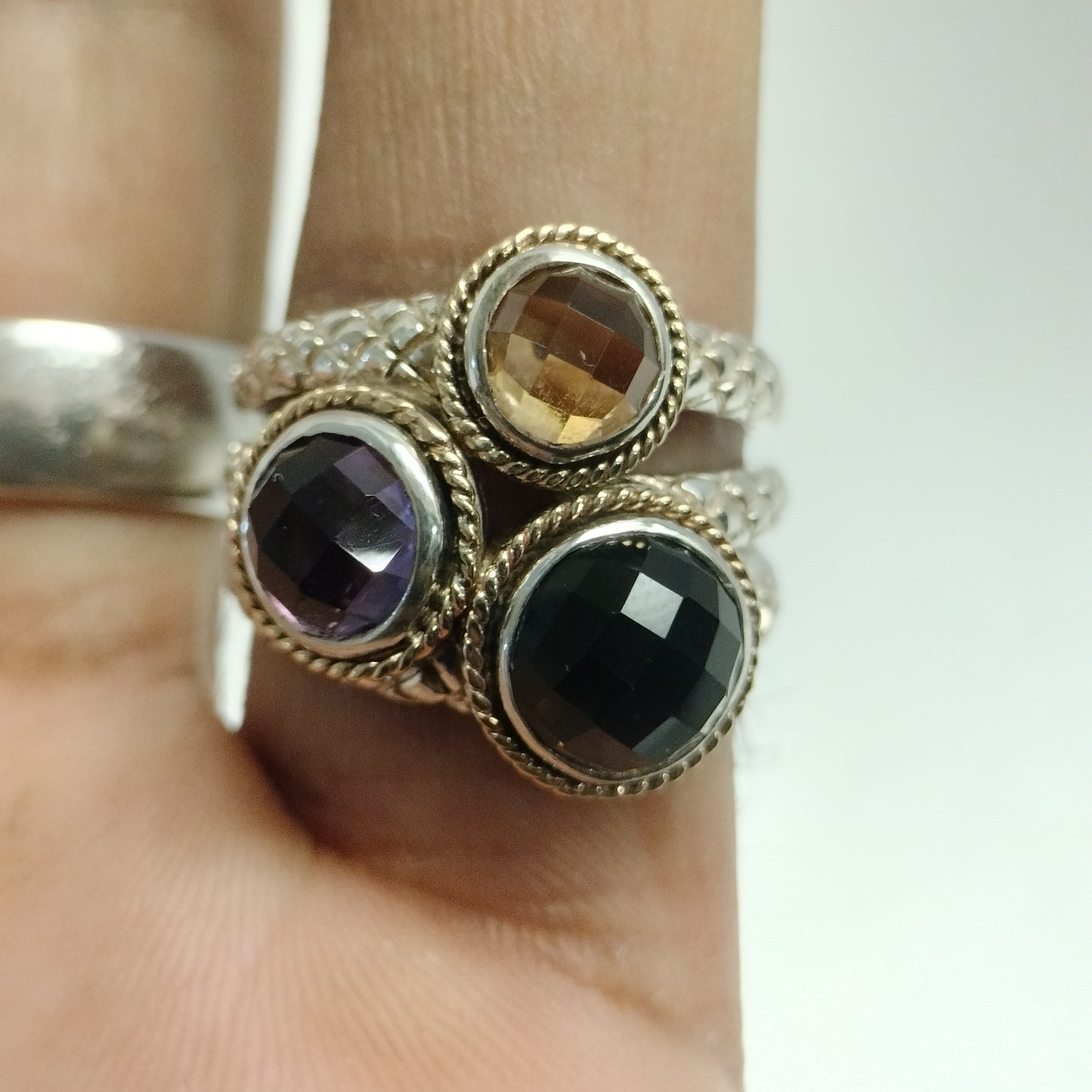 Sterling Silver 14k Gold Ring with Amethyst, Smokey Topaz, and Citrine