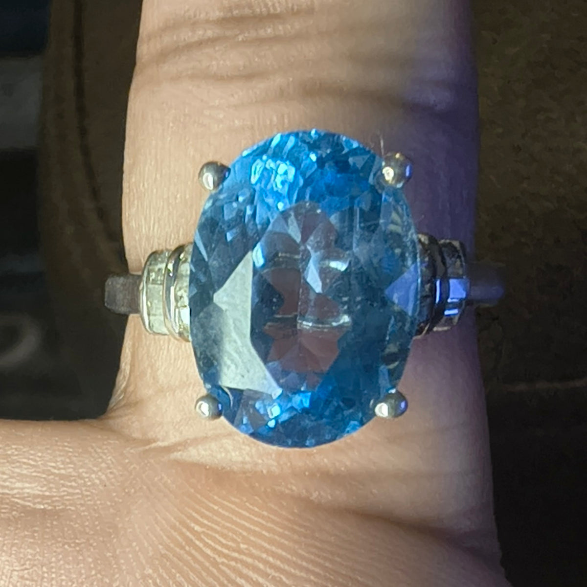 Sterling Silver Blue Topaz and Diamond Ring