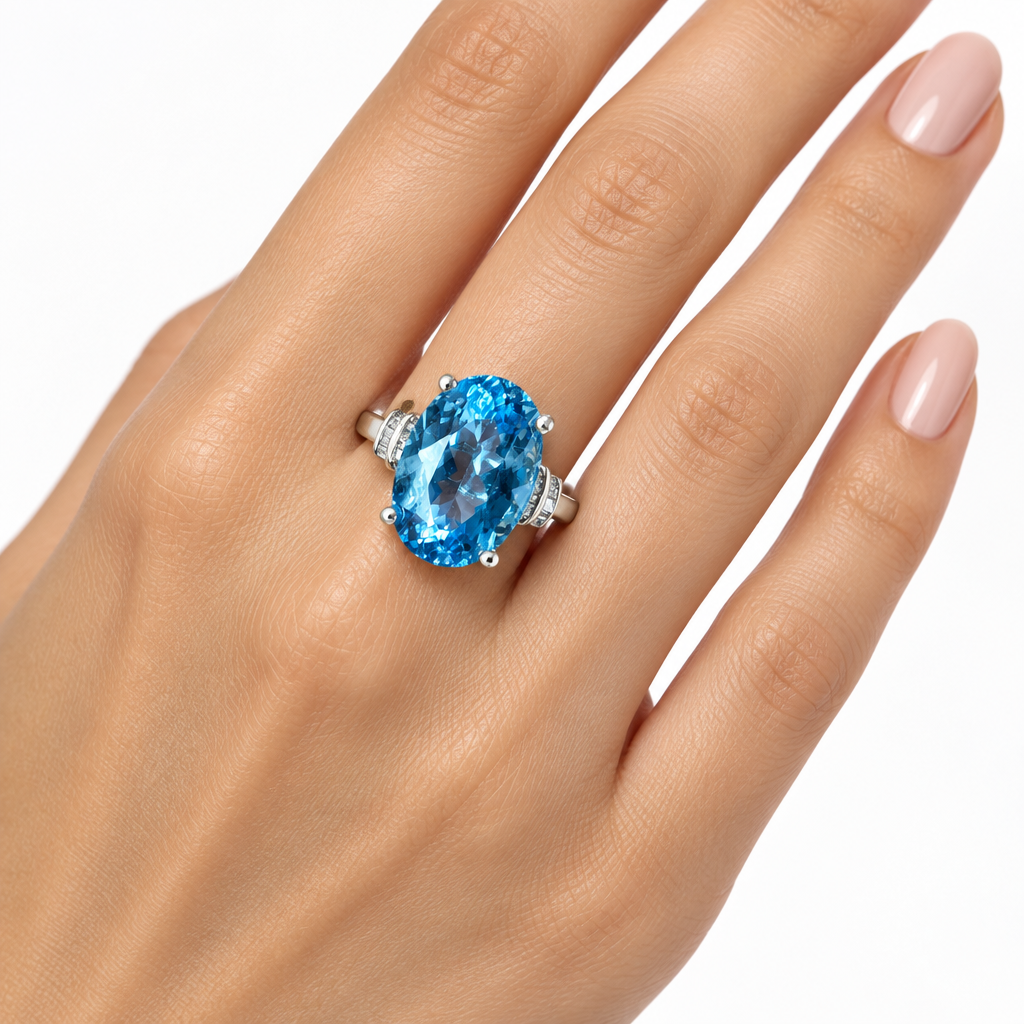 Sterling Silver Blue Topaz and Diamond Ring