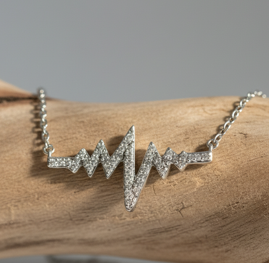 Sterling Silver Diamond Heartbeat Pendant and Chain
