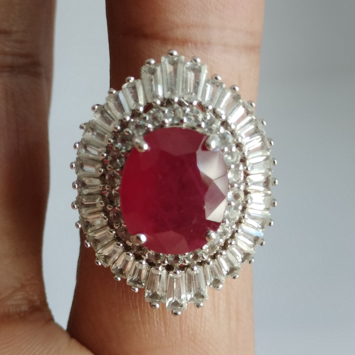 Sterling Silver Ruby and Cubic Zirconia Ring