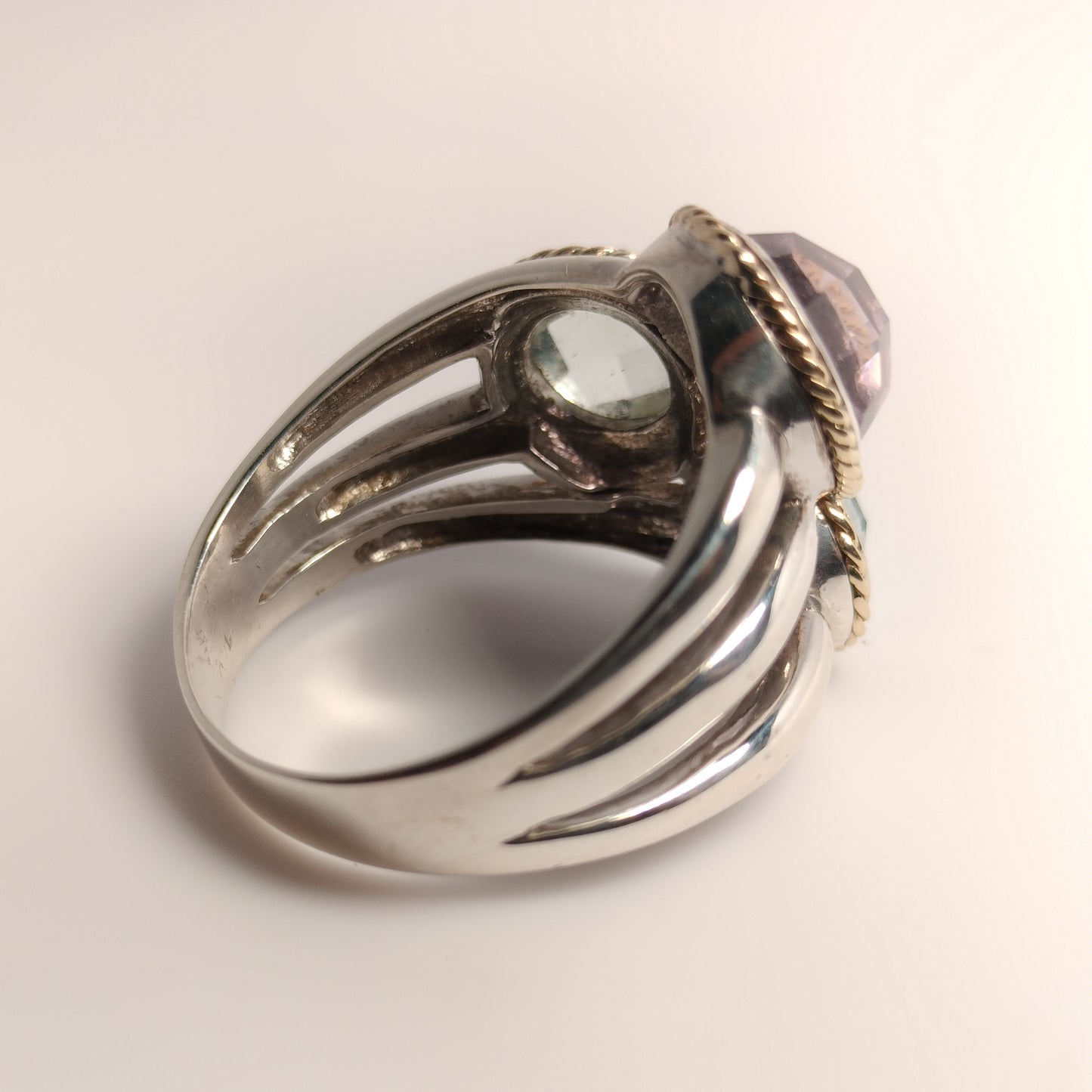 Sterling Silver 14k Gold Amethyst and Aquamarine Ring