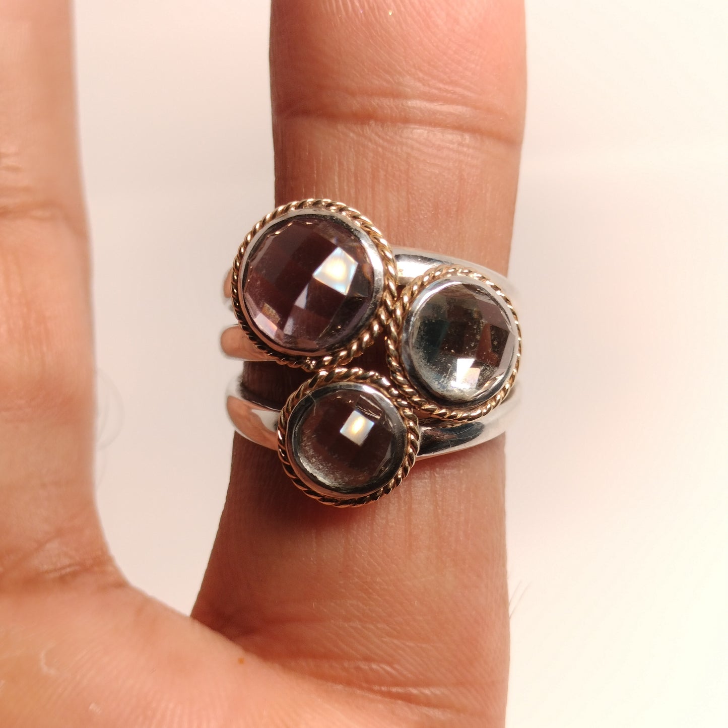 Sterling Silver 14k Gold Amethyst and Aquamarine Ring