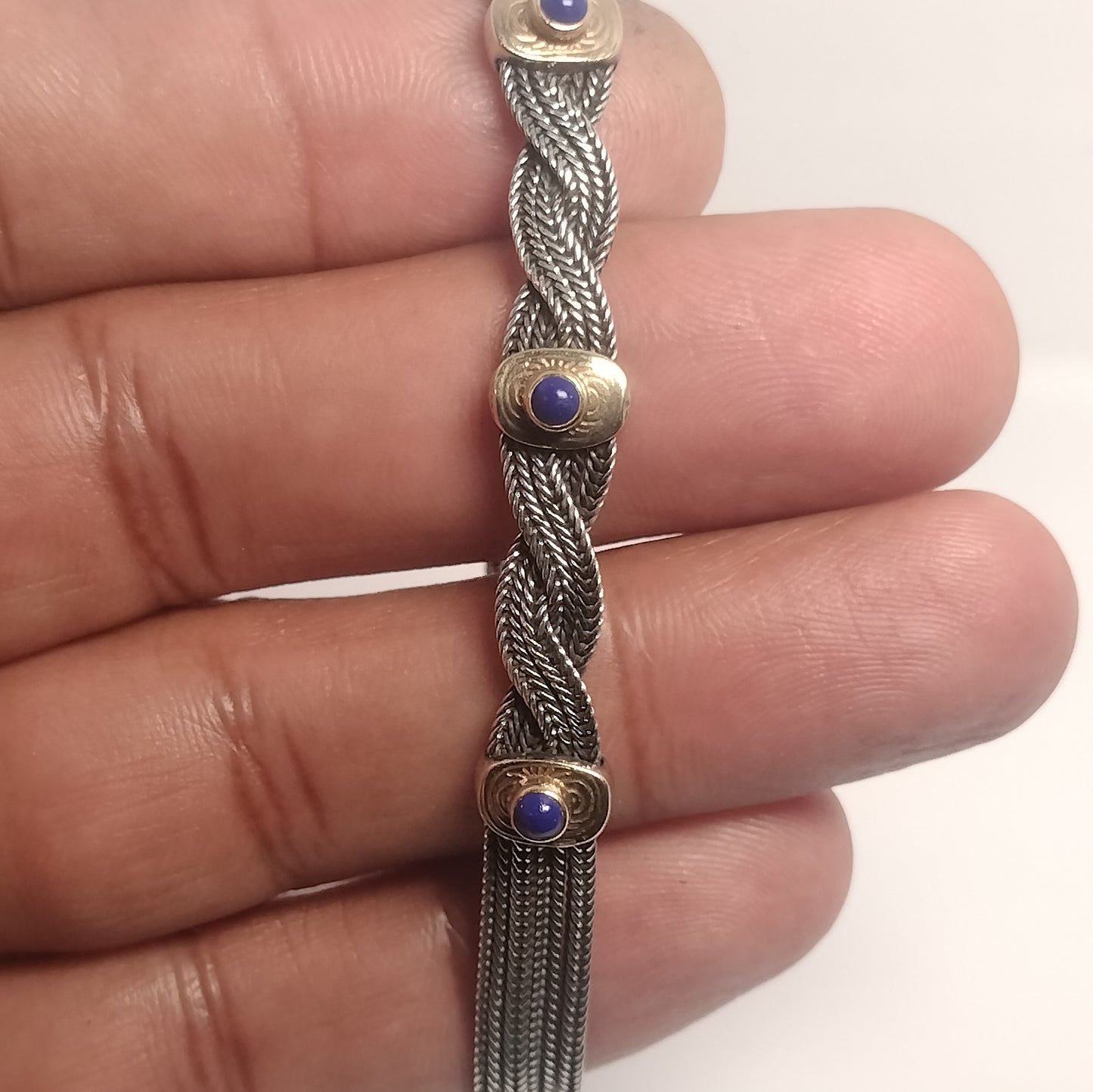 Sterling Silver, 22k Gold and Lapis Bracelet